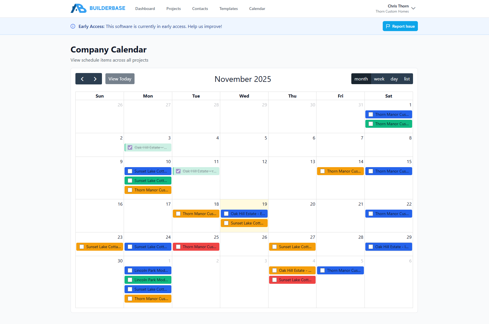 BuilderBase Project Calendar