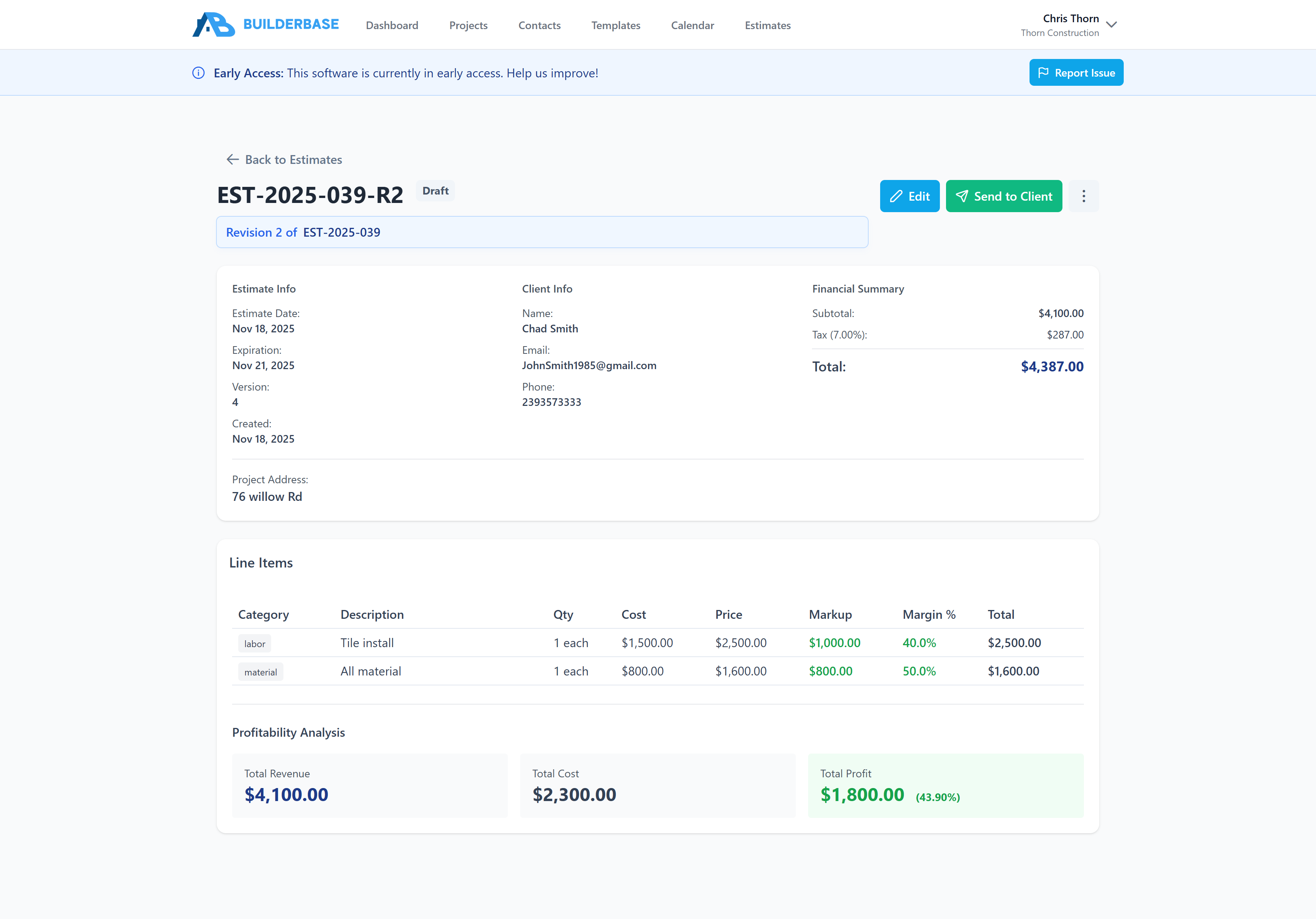 BuilderBase Estimate Builder